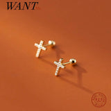 925 Silver Zircon CZ Cross Stud Earrings for Women