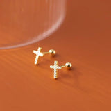 925 Silver Zircon CZ Cross Stud Earrings for Women