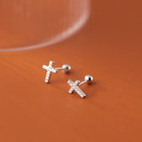 925 Silver Zircon CZ Cross Stud Earrings for Women