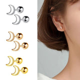 925 Silver Zircon Heart Star Moon Stud Earrings