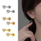 925 Silver Zircon Heart Star Moon Stud Earrings