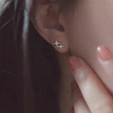 14K Micro Inlaid Diamonds Star Earrings Women Anniversary Gift