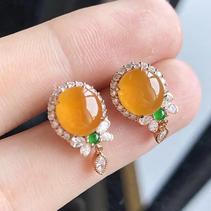 Yellow Chalcedony Round Bead Earrings Chinese Retro Craft