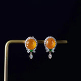 Yellow Chalcedony Round Bead Earrings Chinese Retro Craft