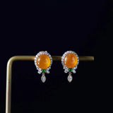 Yellow Chalcedony Round Bead Earrings Chinese Retro Craft