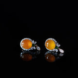 Yellow Chalcedony Round Bead Earrings Chinese Retro Craft