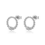 925 Silver Circle Beads Stud Earrings Clips Piercing Pendientes
