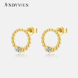 925 Silver Circle Beads Stud Earrings Clips Piercing Pendientes