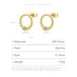 925 Silver Circle Beads Stud Earrings Clips Piercing Pendientes