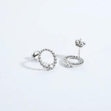 925 Silver Circle Beads Stud Earrings Clips Piercing Pendientes