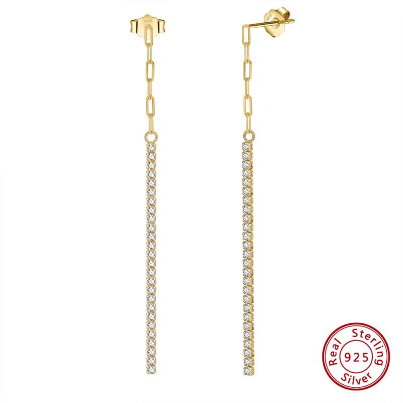 Minimalist 925 Silver Dangle Chain Earrings CZ Drop Jewelry