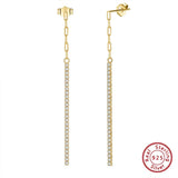 Minimalist 925 Silver Dangle Chain Earrings CZ Drop Jewelry