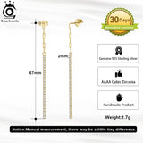 Minimalist 925 Silver Dangle Chain Earrings CZ Drop Jewelry
