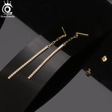Minimalist 925 Silver Dangle Chain Earrings CZ Drop Jewelry