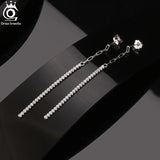 Minimalist 925 Silver Dangle Chain Earrings CZ Drop Jewelry