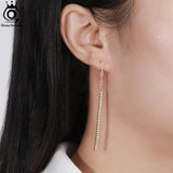 Minimalist 925 Silver Dangle Chain Earrings CZ Drop Jewelry