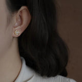 925 Silver Retro Floral Hoop Stud Earrings 14K Shellfish Beads