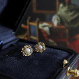 925 Silver Retro Floral Hoop Stud Earrings 14K Shellfish Beads