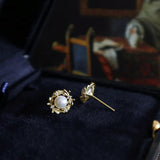 925 Silver Retro Floral Hoop Stud Earrings 14K Shellfish Beads