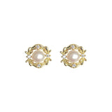 925 Silver Retro Floral Hoop Stud Earrings 14K Shellfish Beads