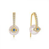 925 Silver Vintage Pearls Devil Eye Zircon Stud Earrings Women 18K Jewelry