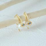925 Silver Vintage Pearls Devil Eye Zircon Stud Earrings Women 18K Jewelry