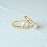 925 Silver Vintage Pearls Devil Eye Zircon Stud Earrings Women 18K Jewelry