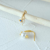 925 Silver Vintage Pearls Devil Eye Zircon Stud Earrings Women 18K Jewelry