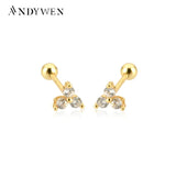 925 Silver Clear Zircon Charm Earring Women Jewelry Clips Piercing Beads