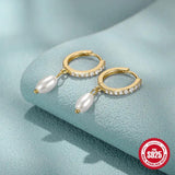Silver 925 Zircon Pearls Earrings For Women Wedding Party