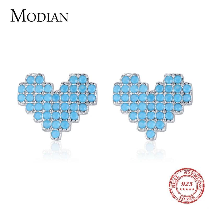 925 Silver Vintage Turquoise Stud Earrings Heart Ear Studs