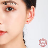 Red Enamel Stud Earrings 925 Sterling Silver Screw Bead For Women