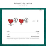 Red Enamel Stud Earrings 925 Sterling Silver Screw Bead For Women