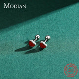 Red Enamel Stud Earrings 925 Sterling Silver Screw Bead For Women