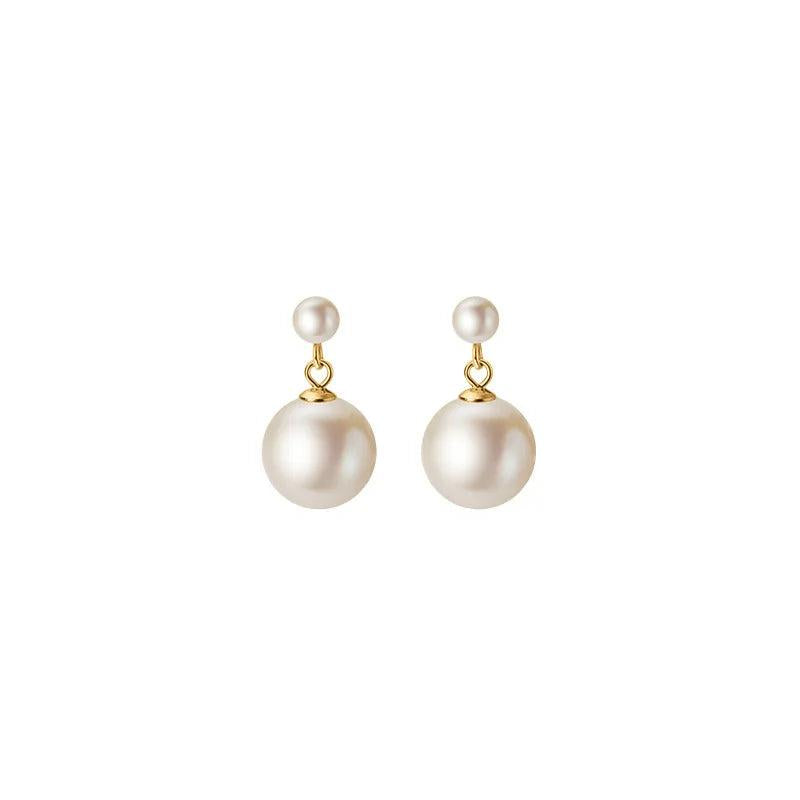Sterling Silver Short Hanging Synthetic Pearls Stud Earrings