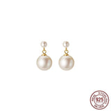 Sterling Silver Short Hanging Synthetic Pearls Stud Earrings