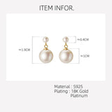 Sterling Silver Short Hanging Synthetic Pearls Stud Earrings