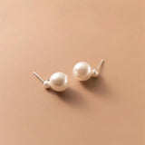 Sterling Silver Short Hanging Synthetic Pearls Stud Earrings