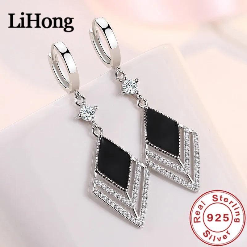 925 Silver Zircon Diamond Long Earrings Lady Jewelry Gift