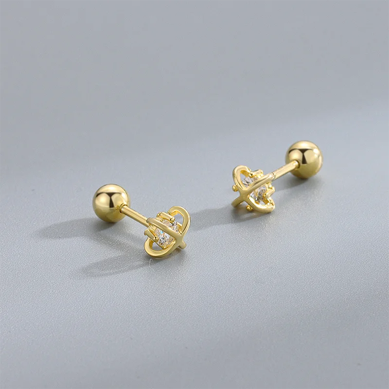 925 Silver Cross Zircon Screw Stud Earrings for Women