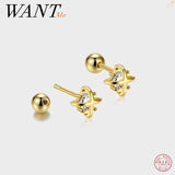 925 Silver Cross Zircon Screw Stud Earrings for Women