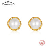 925 Silver Shell Simulated-pearl Stud Earrings for Women Party