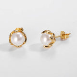 925 Silver Shell Simulated-pearl Stud Earrings for Women Party