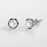 925 Silver Shell Simulated-pearl Stud Earrings for Women Party