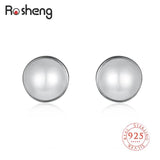 925 Silver Shell Simulated-pearl Stud Earrings Round Gems Ear Jewelry