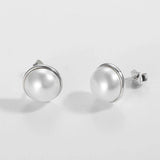 925 Silver Shell Simulated-pearl Stud Earrings Round Gems Ear Jewelry