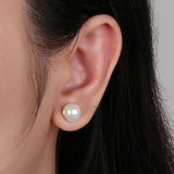 925 Silver Shell Simulated-pearl Stud Earrings Round Gems Ear Jewelry