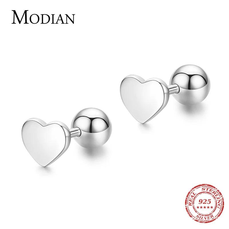 925 Silver Hearts Stud Earrings Round Bead Earring Women Fine Jewelry