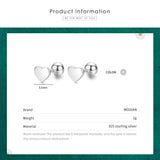 925 Silver Hearts Stud Earrings Round Bead Earring Women Fine Jewelry