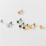 925 Silver Square Zircon Ear Hole Earrings